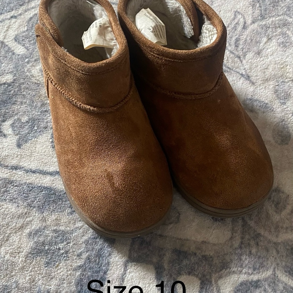 Kids Brown Suede Slip-On Boots - Size 10